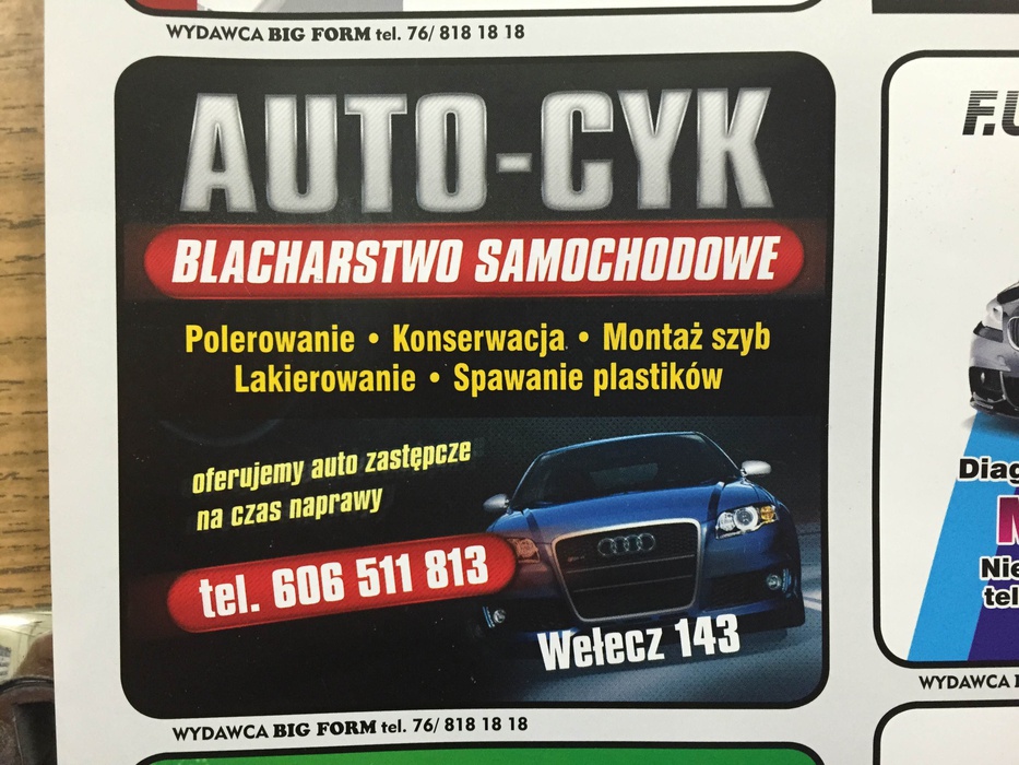 6551779910 card -- Blacharstwo lakiernictwo Busko Wełecz AUTO-CYK  card -- Kontakt